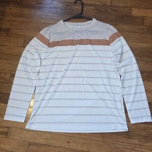 Woman's White and Brown Striped Long Sleeve Shirt